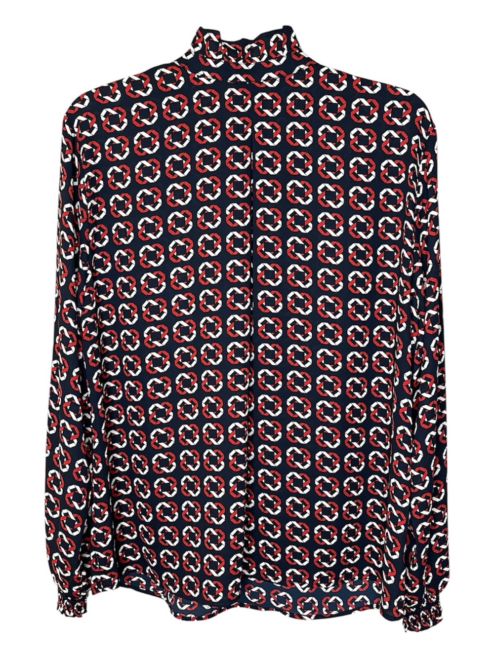 Cabi Geometric Print V-Neck Blouse in Black & Red Sz M - Picture 3 of 5